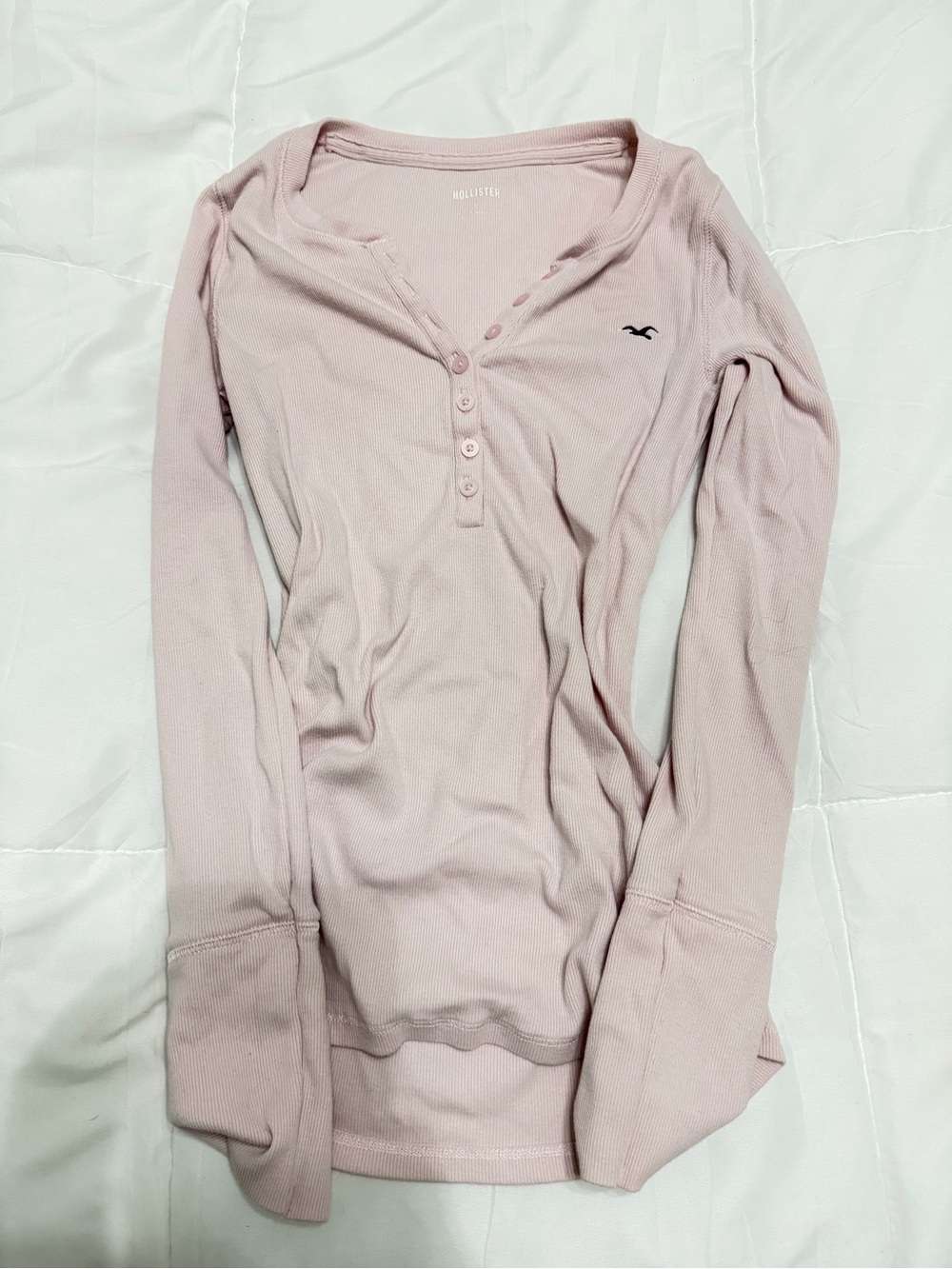 Hollister Women's Long-Sleeve Henley Top in Light Pink